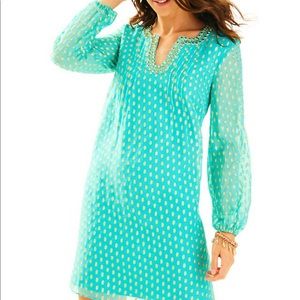 Lilly Pulitzer Aqua & Gold Silk Tunic size 4